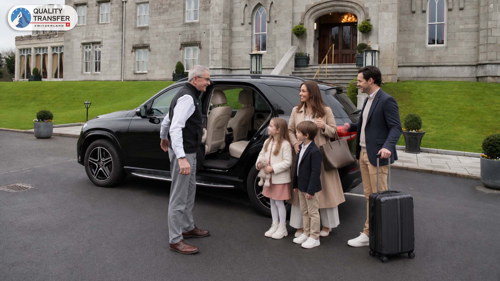 Family travelling together on a private Swiss transfer